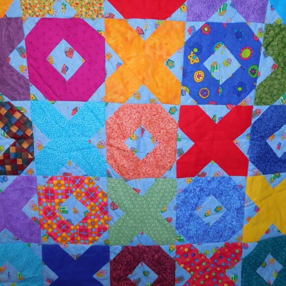 Handmade Bright Colourful Baby Lap Quilt Blanket Rainbow XO Balloons 37" x 49" - Picture 6 of 9